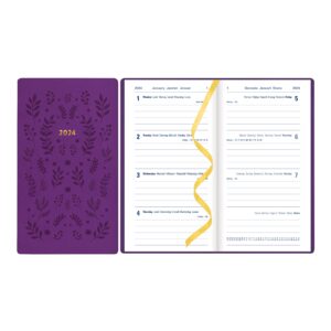 Letts of London Woodland Weekly Planner, 12 Months, January to December, 2024, Pocket Size, 5.875" x 3.125", Multilingual, Purple (C082175-24)