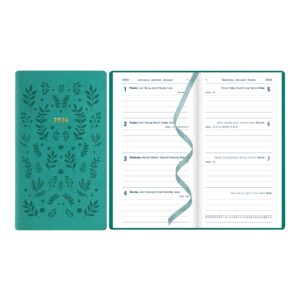 letts of london woodland weekly planner, 12 months, january to december, 2024, pocket size, 5.875" x 3.125", multilingual, green (c082173-24)