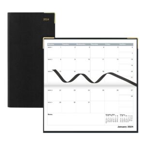 letts of london classic monthly planner, 13 months, january 2024 to january 2025, month-to-view, horizontal, gold corners, slim size, 6.625" x 3.25", black (c12sbk-24)