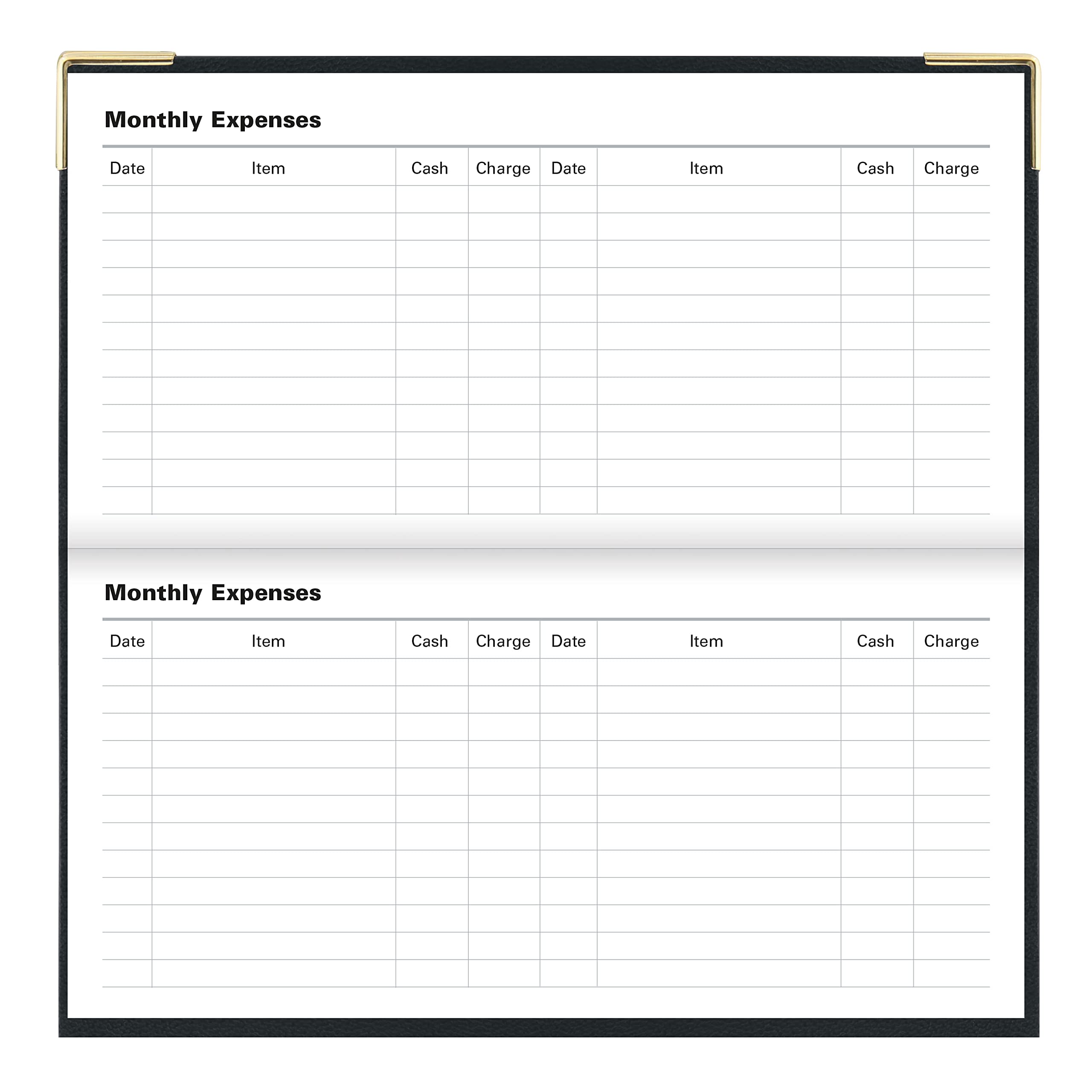 Letts of London Classic Monthly Planner, 13 Months, January 2024 to January 2025, Month-to-View, Horizontal, Gold Corners, Slim Size, 6.625" x 3.25", Black (C12SBK-24)