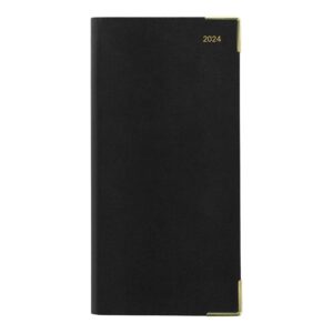 Letts of London Classic Monthly Planner, 13 Months, January 2024 to January 2025, Month-to-View, Horizontal, Gold Corners, Slim Size, 6.625" x 3.25", Black (C12SBK-24)