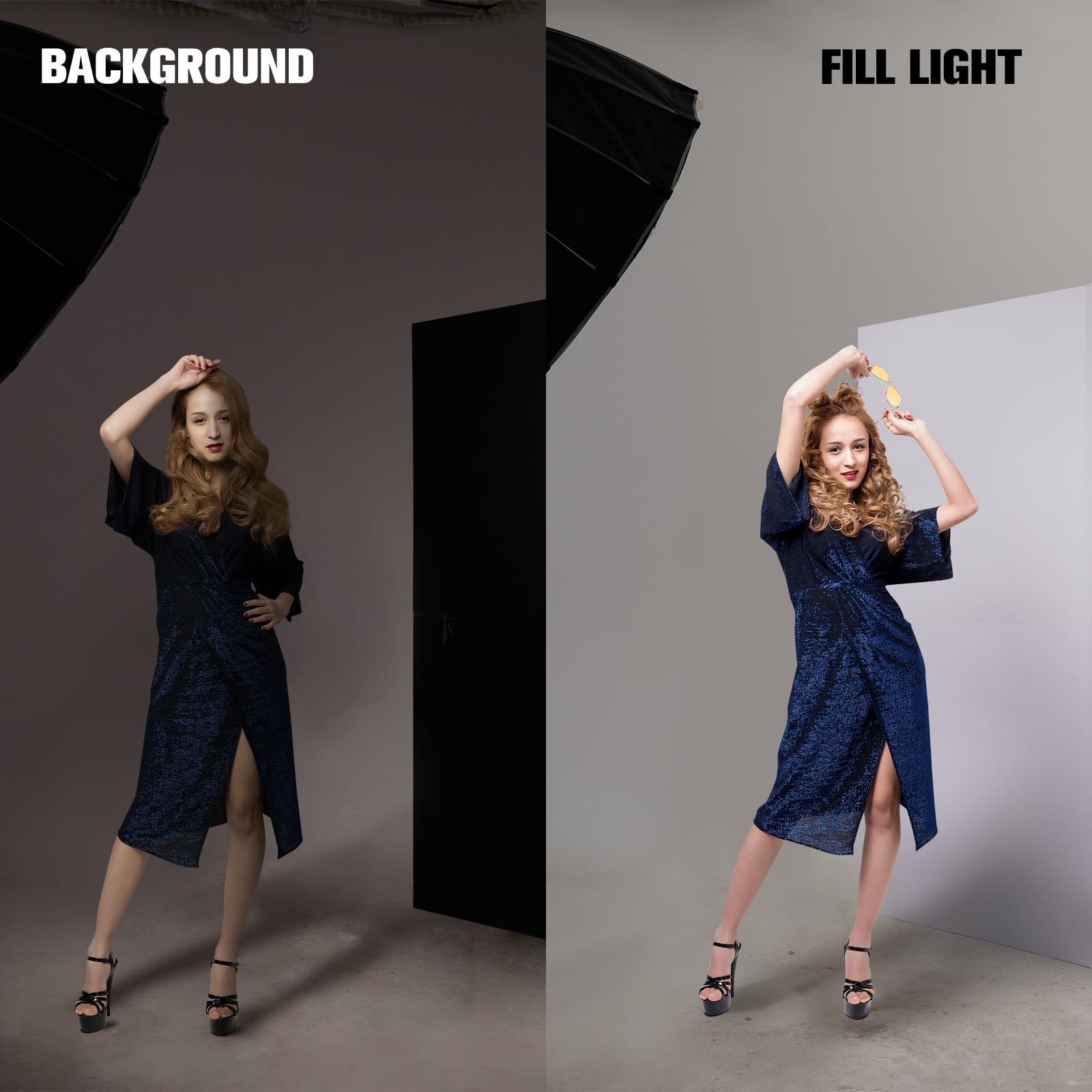 Photography Foldable Reflector Backdrop, 78.7x78.7inch 2 in 1 Background Cardboard, Double Sided Black/White Light Diffuser Board, BEIYANG