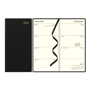 letts of london signature weekly/monthly planner, 12 months, january to december, 2024, bonded leather, slim size, 6.625" x 3.25", black (c38subk-24)