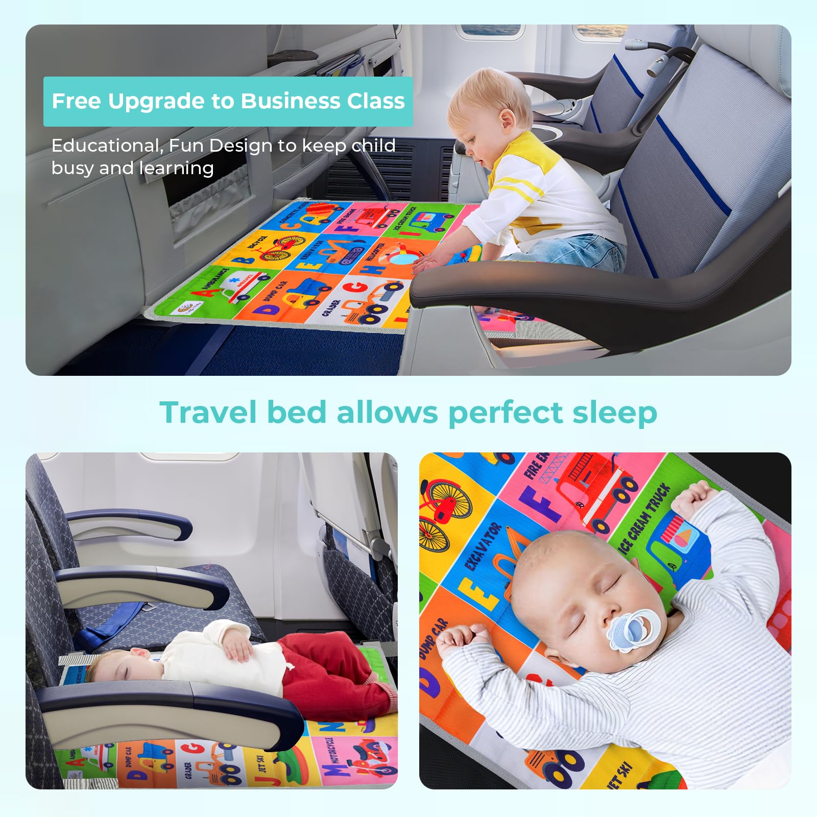 Fufu Baby Toddler Travel Bed, Kids Airplane Footrest, Airplane Seat Extender, Travel Essential, LegRest, Lie Down; Portable Anti-Slip, Side Pockets Transportation