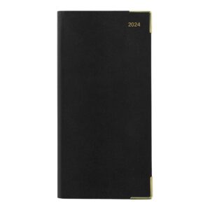 letts of london classic weekly/monthly planner, 12 months, january to december, 2024, gold corners, vertical, slim size, 6.625" x 3.25", black (c32subk-24)