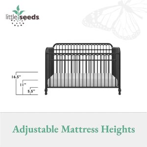 Little Seeds Raven 3-in-1 Convertible Metal Crib, JMPA Certified, Black