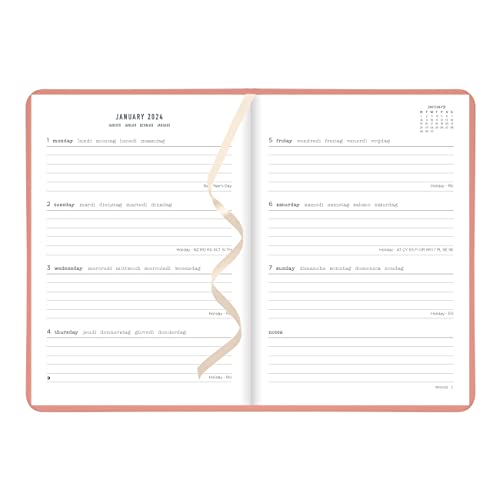 Letts Conscious Weekly/Monthly Planner, 12 Months, January to December, 2024, Sewn Binding, A5 Size, 8.25" x 5.875", Multilingual, Clay (C082397-24)