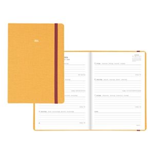 letts of london raw weekly/monthly planner, 12 months, january to december, 2024, sewn binding, a5 size, 8.25" x 5.875", multilingual, mustard (c082309-24)