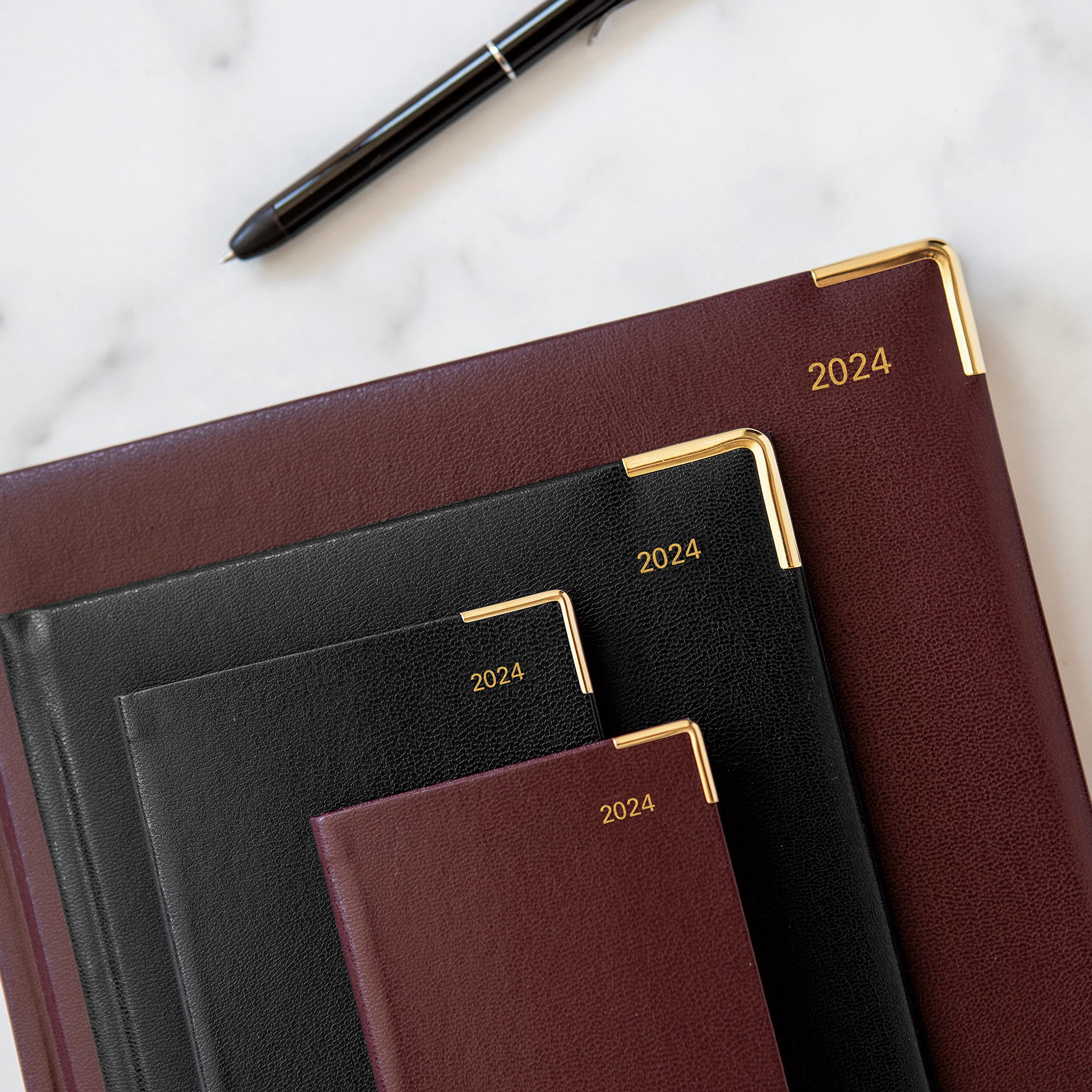 Letts of London Classic Monthly Planner, 13 Months, January 2024 to January 2025, Month-to-View, Horizontal, Gold Corners, Slim Size, 6.625" x 3.25", Burgundy (C12SBY-24)