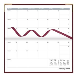 Letts of London Classic Monthly Planner, 13 Months, January 2024 to January 2025, Month-to-View, Horizontal, Gold Corners, Slim Size, 6.625" x 3.25", Burgundy (C12SBY-24)