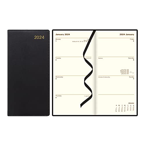 Letts of London Belgravia Weekly/Monthly Planner, 12 Months, January to December, 2024, Vertical, Slim Size, 6.625" x 3.25", Black (C33SUBK-24)