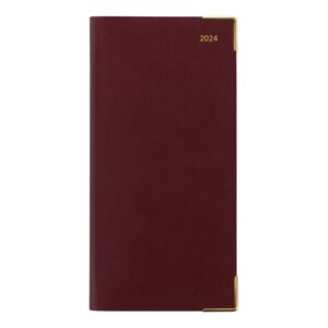 Letts of London Classic Monthly Planner, 13 Months, January 2024 to January 2025, Month-to-View, Horizontal, Gold Corners, Slim Size, 6.625" x 3.25", Burgundy (C12SBY-24)