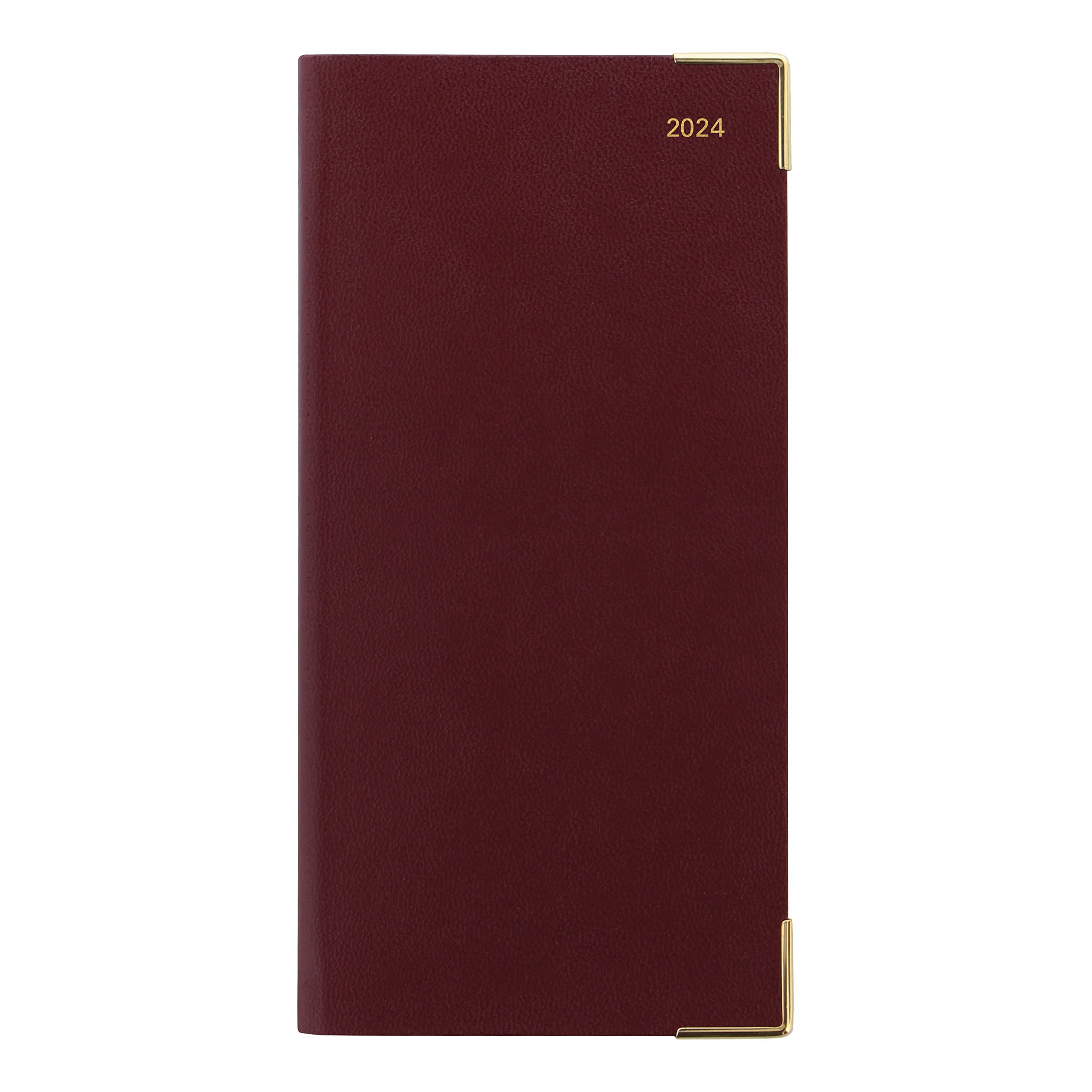 Letts of London Classic Monthly Planner, 13 Months, January 2024 to January 2025, Month-to-View, Horizontal, Gold Corners, Slim Size, 6.625" x 3.25", Burgundy (C12SBY-24)