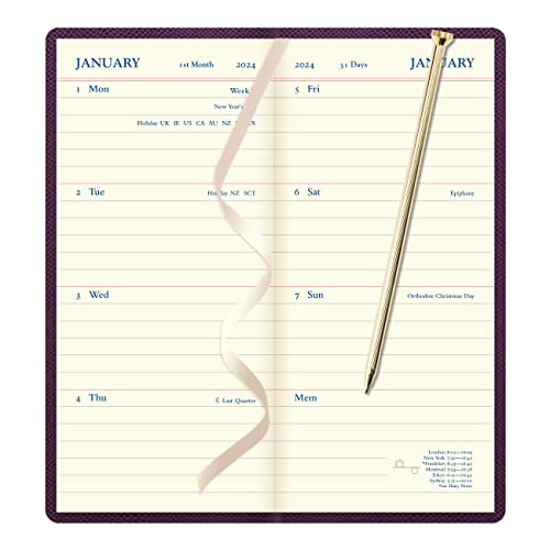 Letts of London Legacy Heritage Weekly/Monthly Planner, 12 Months, January to December, 2024, Slimline Pen, 6" x 3.375", Purple (C081930-24)