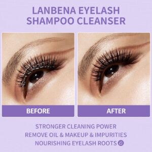 LANBENA Lash Shampoo Kit for Lash Extensions 100ml, Eyelash Extension Cleanser, Amino Acid Lash Wash Soap Mousse Bath for Sensitive Skin, Eyelid Foam for Makeup Mascara Remover, Paraben & Sulfate Free