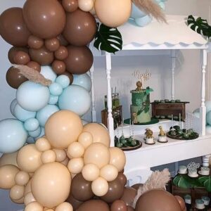 60 PCS Sage Green Dark Brown Beige Latex Balloons Set with Metallic Gold Balloons, Olive Green Gold Nude Coffee Party Balloon for Jungle Safari Woodland Birthday Decorations (Green)