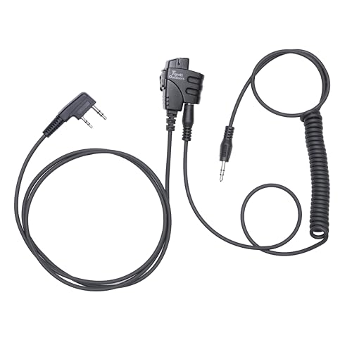 Push-to-Talk 2-Pin K1 Cable with Aux Audio Adapter - PTT Button for BaoFeng and Kenwood Radios - Compatible with 3.5mm Headsets and Auxiliary Inputs, Great with Electronic Earmuffs