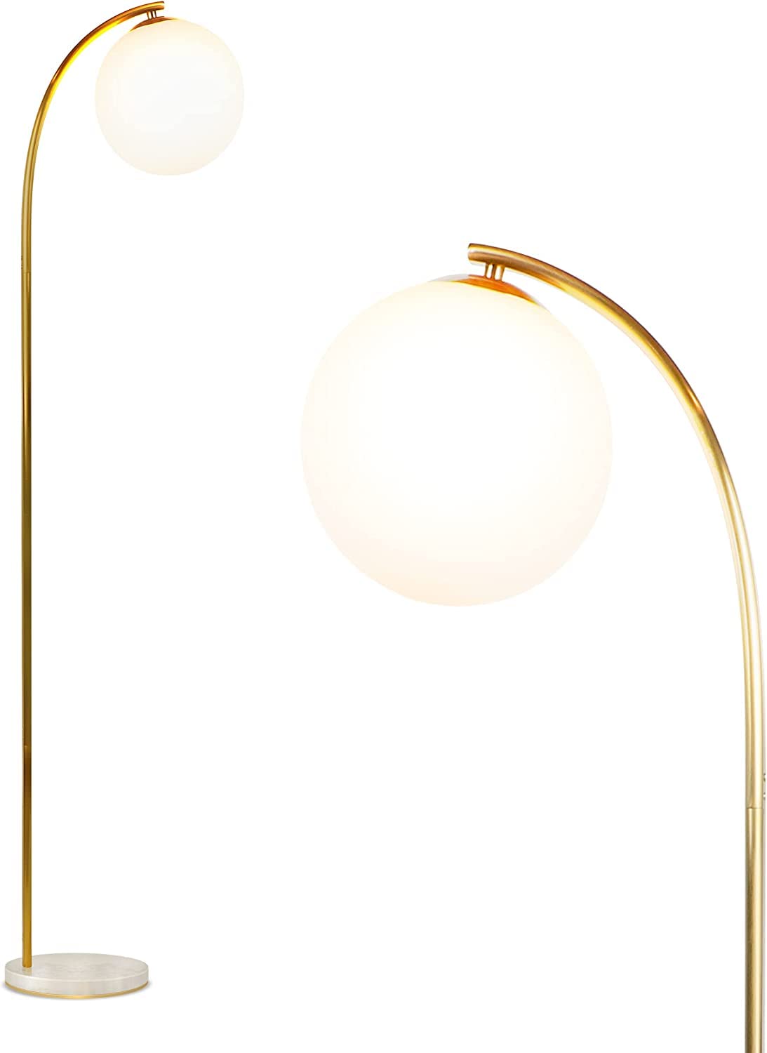 Brightech Luna LED Floor lamp, Modern Lamp for Living Rooms & Offices Bundled Luna Drop LED Floor Lamp, Frosted Glass Globe Arcing Living Room Lamp, Mid-Century Modern Standing Lamp