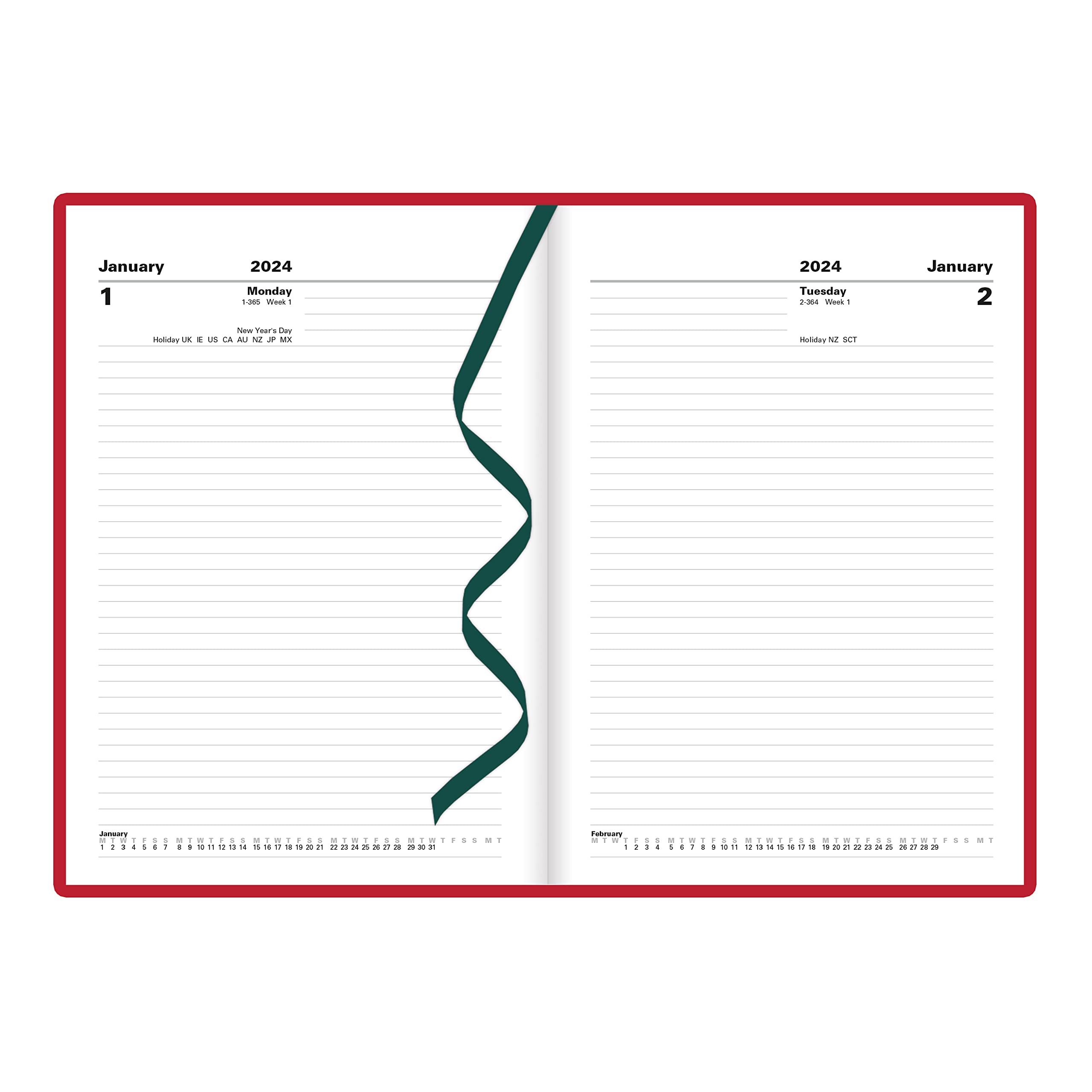 Letts of London Standard Daily Planner, 12 Months, January to December, 2024, Day-Per-Page, A5 Size, 8.25" x 5.875", Burgundy (C10XBY-24)