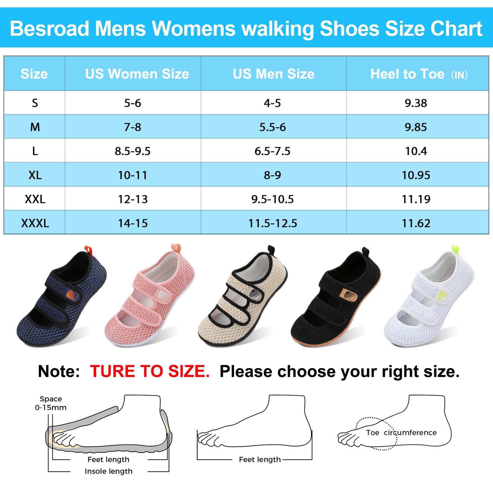 Besroad Women's Diabetic Shoes Extra Wide Orthopedic Walking Shoes with Adjustable Closure Therapeutic Slip-on Shoes for Swollen Feet All Black 7-8 Women/5.5-6 Men