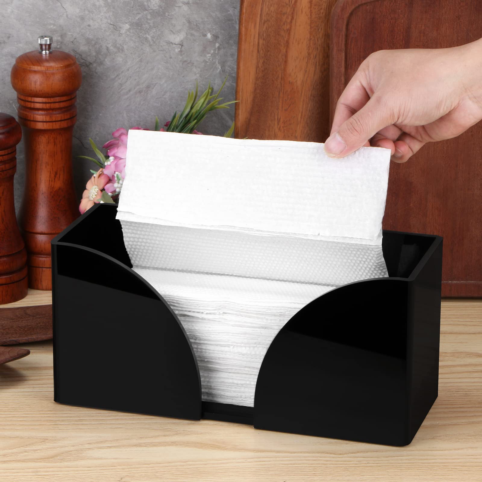 2Pack Paper Towel Dispenser Countertop Black Acrylic Paper Towel Holder for Bathroom Folded Paper Towel Dispenser Clear Trifold Napkin Holder for Z-fold, C-fold, MultiFold Trifold - Home Kitchen