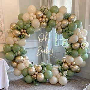 HOOBALON Sage Green Balloon Garland Arch Kit - Jungle Balloons Garland Kit-154pcs White Sand Chrome Metallic Gold Balloons for Oh Baby Shower Party Decorations