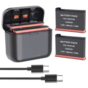 360 x3 battery(2 packs) with fast battery charger hub for insta360 x3,quick battery charging storage station with misro sd card,quick up 80% charge in 35 minutes