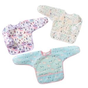 hafftnun 3-pack baby long sleeve waterproof bib full coverage apron bib smock toddler bibs with pocket 6-30 months