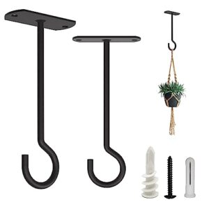 naceture plant ceiling hooks hanging basket 2 pack - hanging plant hooks indoor wall hanger for decorative home, kitchen, wreath hangers for fall porch decor (5" black 2 pack)