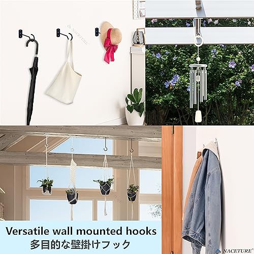 NACETURE Plant Ceiling Hooks Hanging Basket 2 Pack - Hanging Plant Hooks Indoor Wall Hanger for Decorative Home, Kitchen, Wreath Hangers for Fall Porch Decor (5" Black 2 Pack)