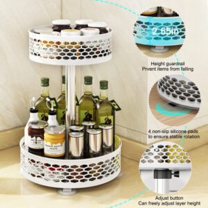 LBW Lazy Susan Organizer, 2 Tier Spice Turntable Organizer for Cabinet with Metal Sell, 10.2''Lx13.9''H Adjustable Spice Rack for Kichen Bathroom Table, White