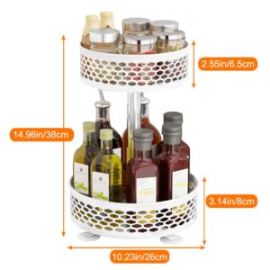 LBW Lazy Susan Organizer, 2 Tier Spice Turntable Organizer for Cabinet with Metal Sell, 10.2''Lx13.9''H Adjustable Spice Rack for Kichen Bathroom Table, White