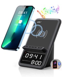 afk wireless charging station with bluetooth speaker and alarm clock, 4 in 1 wireless charger compatible with iphone15 14 13 12 11 pro max series,samsung series and other android phones(black)