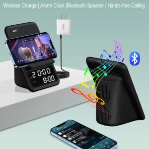 AFK Wireless Charging Station with Bluetooth Speaker and Alarm Clock, 4 in 1 Wireless Charger Compatible with iPhone15 14 13 12 11 Pro Max Series,Samsung Series and Other Android Phones(Black)