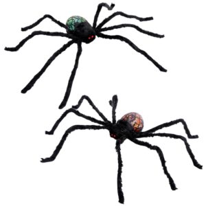 2 pack halloween lighted spiders decorations, giant spiders with red eyes, halloween indoor and outdoor party decor for yard patio lawn garden