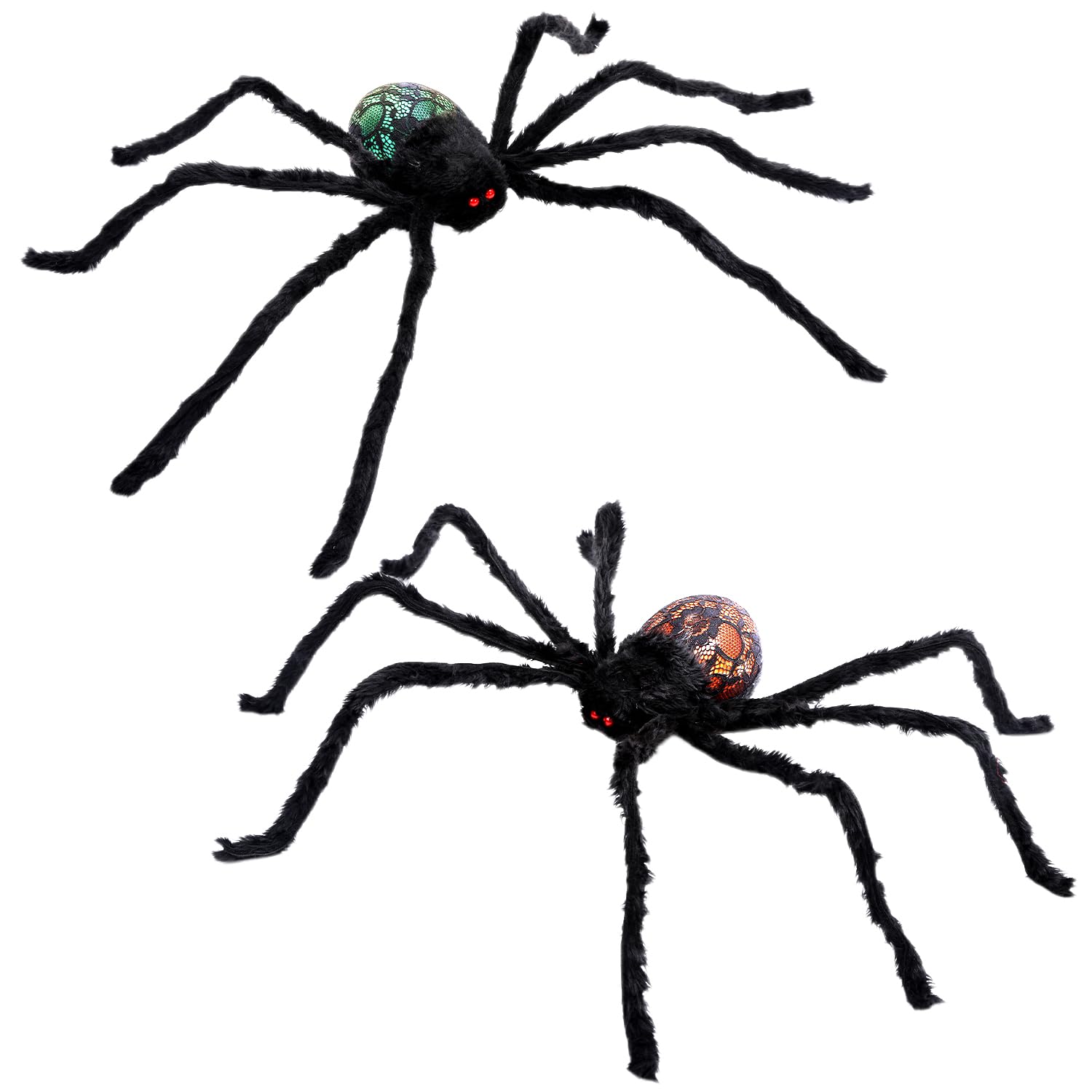 2 Pack Halloween Lighted Spiders Decorations, Giant Spiders with Red Eyes, Halloween Indoor and Outdoor Party Decor for Yard Patio Lawn Garden