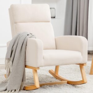 yuuijoaa rocking chair nursery - glider modern accent chairs upholstered velvet nursing rocker padded armchair for indoor living room bedroom beige