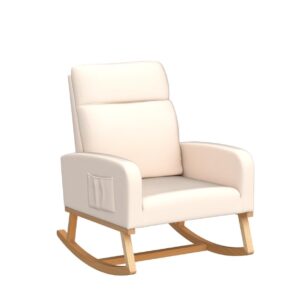 YUUIJOAA Rocking Chair Nursery - Glider Modern Accent Chairs Upholstered Velvet Nursing Rocker Padded Armchair for Indoor Living Room Bedroom Beige