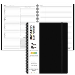 daily planner undated - spiral appointment planner, 208 pages, 8.8" x 11", daily planner with hourly schedules, appointment book for man/women, inner pocket, elastic closure