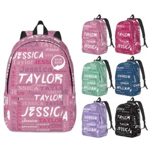 custom name school backpack, personalized casual daypack backpacks design your own name for boys girls men women, customized hot pink theme 2 sizes student bookbag for travel work school