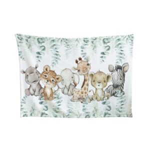 hawskgfub safari jungle african animal eucalyptus leaf baby blanket boys gift, elephant giraffe lion flannel fleece nursery bed blankets, soft lightweight newborn infant toddler crib bedding 30 x 40