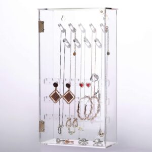 dankeit earring display stands,acrylic jewelry organizer box,dust-proof earring rack holder with 27 holes and 8 hanging bars,5-tier jewelry holder for earrings,necklaces,bracelets,rings,clear
