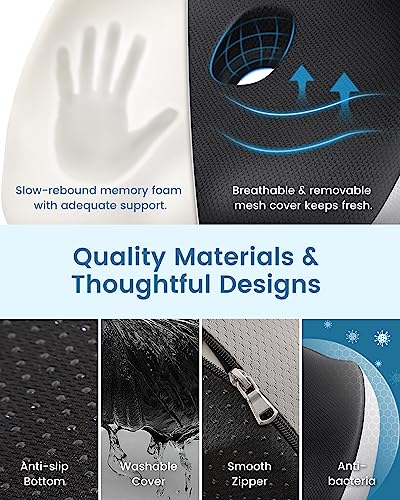 Multifunction Seat Cushion with Removable Insert for Long Sitting, Ergonomic Office Chair Cushion for Hemorrhoid, Sciatica, Tailbone Pain Relief, Non-Slip Memory Foam Butt Pillow for Office, Home, Car