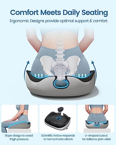 Multifunction Seat Cushion with Removable Insert for Long Sitting, Ergonomic Office Chair Cushion for Hemorrhoid, Sciatica, Tailbone Pain Relief, Non-Slip Memory Foam Butt Pillow for Office, Home, Car