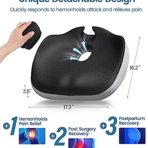 Multifunction Seat Cushion with Removable Insert for Long Sitting, Ergonomic Office Chair Cushion for Hemorrhoid, Sciatica, Tailbone Pain Relief, Non-Slip Memory Foam Butt Pillow for Office, Home, Car