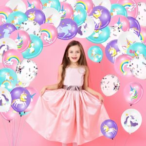 Tiamon 45 Pieces Unicorn Latex Balloons Unicorn Birthday Party Decorations Purple Pink Blue Confetti Balloons Supplies for Girls Unicorn Theme Birthday Baby Shower Wedding Party Balloons Garland Decor