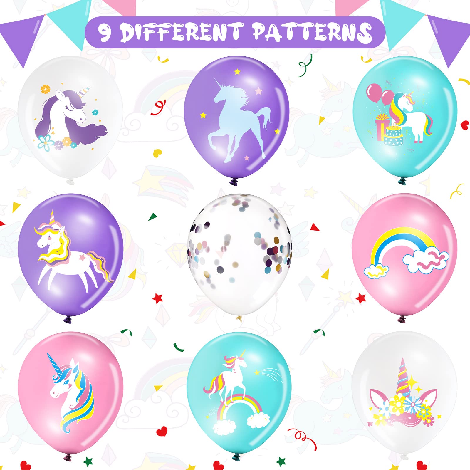 Tiamon 45 Pieces Unicorn Latex Balloons Unicorn Birthday Party Decorations Purple Pink Blue Confetti Balloons Supplies for Girls Unicorn Theme Birthday Baby Shower Wedding Party Balloons Garland Decor