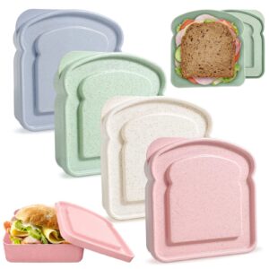 4pcs sandwich containers for lunch boxes, reusable sandwich box container for kids, sandwich holder bread container for adults, bpa free, microwave & dishwasher safe, school, office, camping