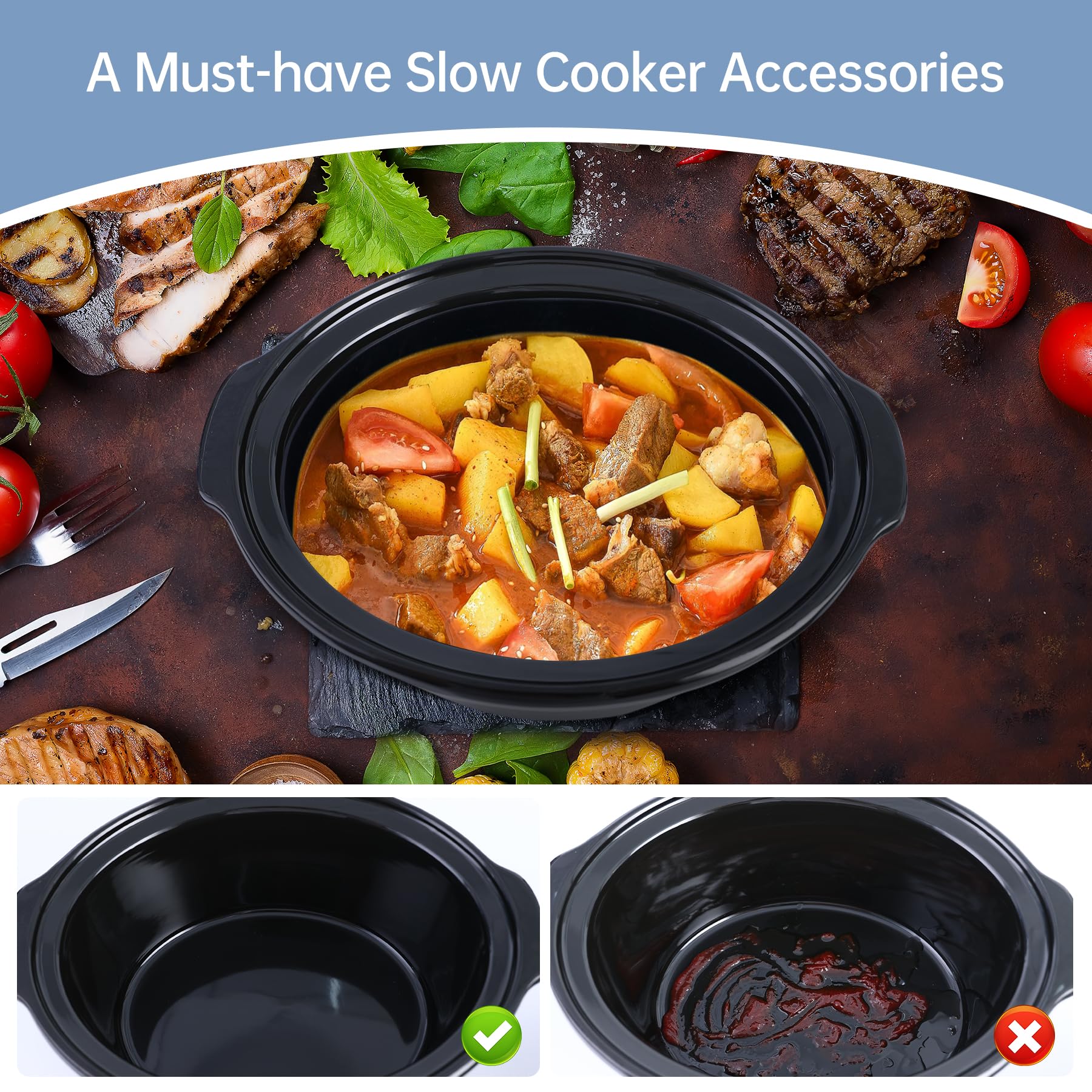 ACBOWE Silicone Slow Cooker Liners Fit Crock-Pot 6-7 Quart Oval Slow Cooker, Reusable Cooking Crock Pot Liner BPA-Free, Leakproof & Dishwasher Safe Slow Cooker Accessories for 6-7 Qt Crockpot – Black