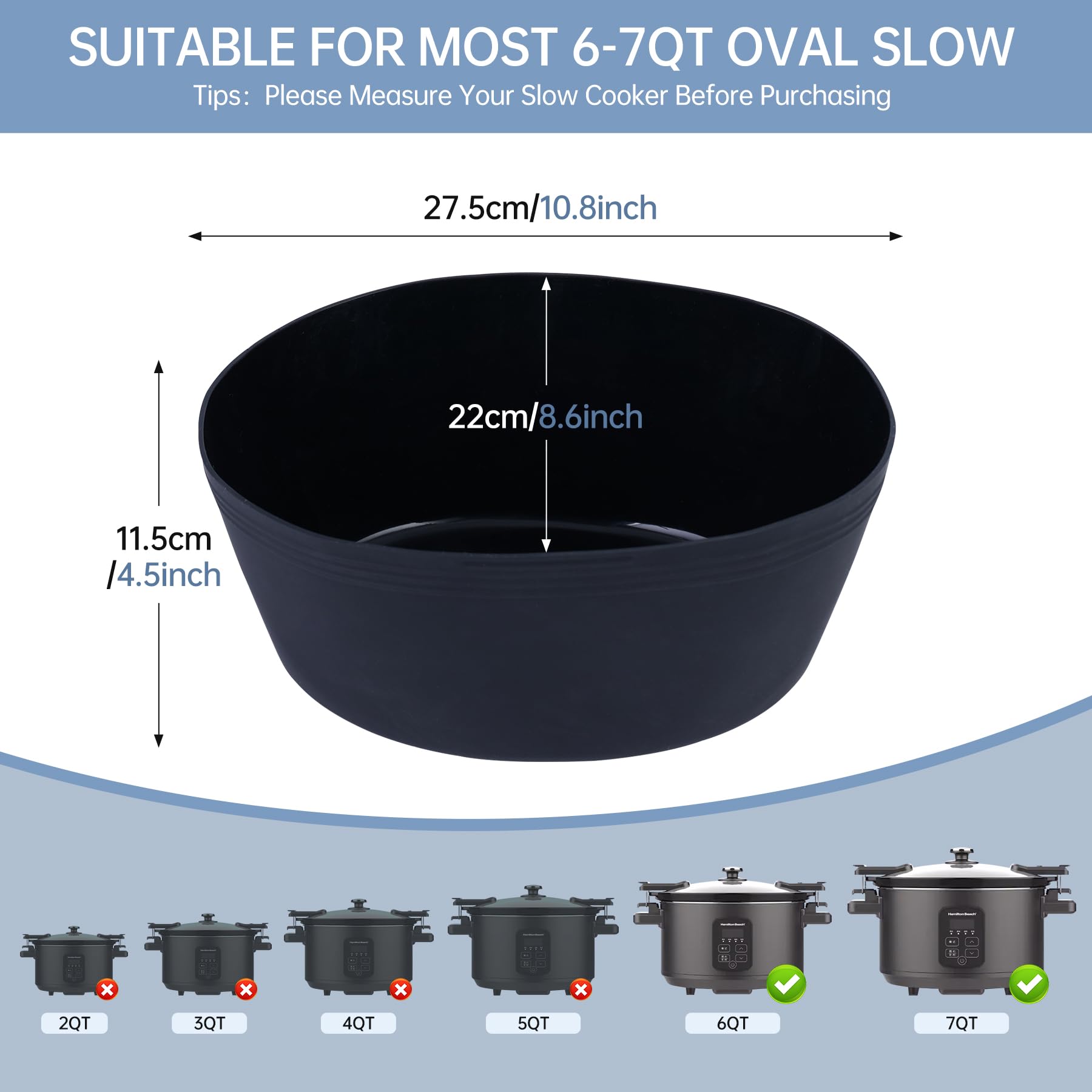 ACBOWE Silicone Slow Cooker Liners Fit Crock-Pot 6-7 Quart Oval Slow Cooker, Reusable Cooking Crock Pot Liner BPA-Free, Leakproof & Dishwasher Safe Slow Cooker Accessories for 6-7 Qt Crockpot – Black